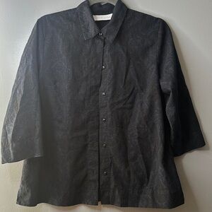 First Issue women’s size M navy blue textured semi sheer down shirt
